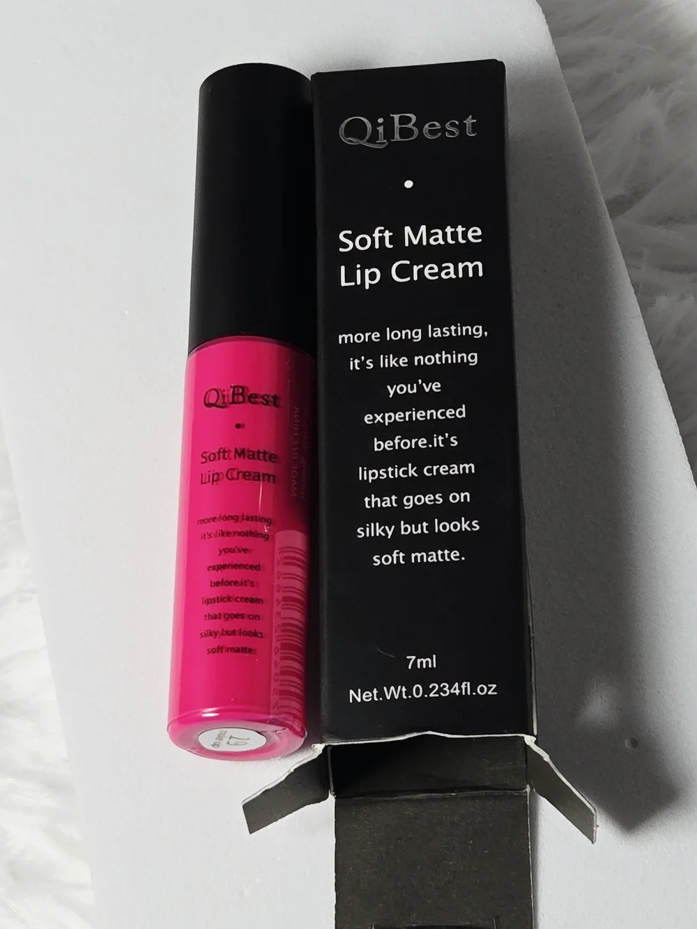 QiBest Soft Matte Lip Cream Shade 19 Hot Pink Fuchsia Liquid Lipstick NIB 7ml